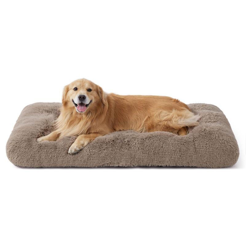 BEDSURE Haustiermatte, einfarbige Plüsch-Hundekäfigmatte, Camel, 119 x 74 cm, XXL