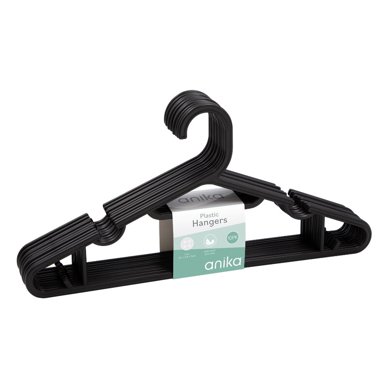 Black Plastic Hangers With Notches, Set Of 10