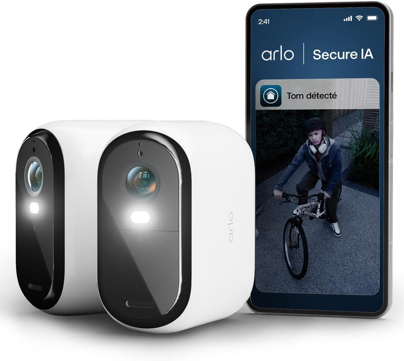 Arlo VMC3282-100EUS Caméra de sécurité extérieure WiFi sans Fil Essential 3 2K XL, Kit de 2 caméras, Autonomie de 24 Mois, Vision Nocturne Couleur, Sirène et Audio Bidirectionnel, Blanc