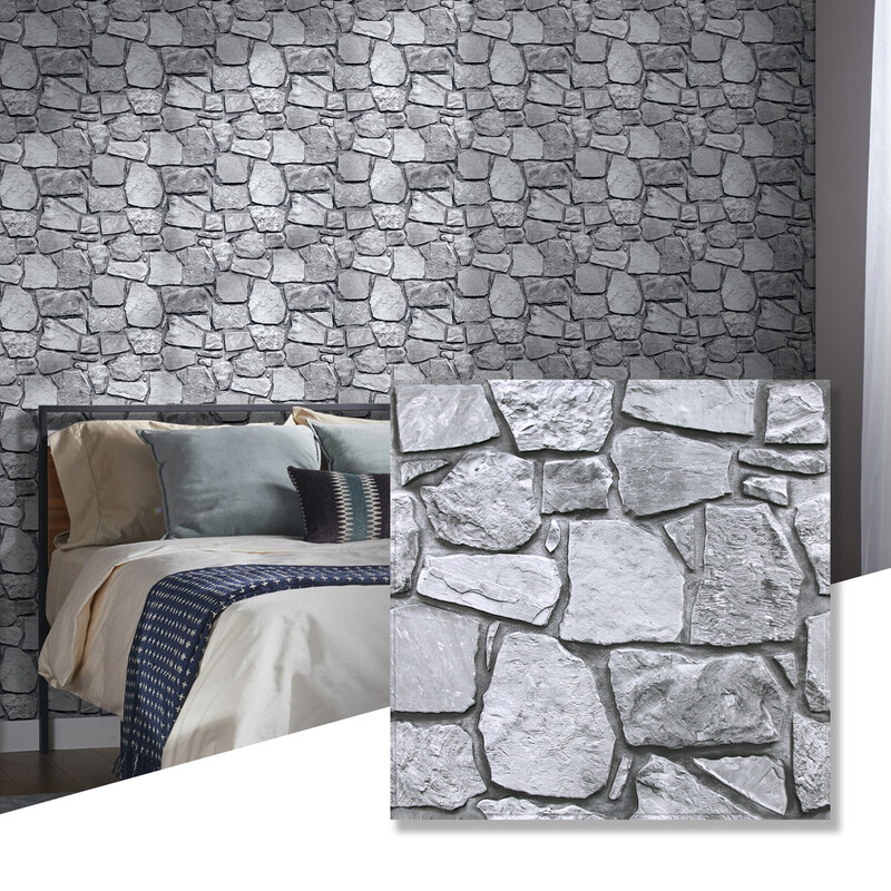 Commomy Kunststein Hellgrau 3D-Wandpaneele, PVC Selbstklebende Wandstickers, 30 x 30 cm, 10 Stück, DIY & Leicht zu reinigen, Vintage Dekorative Wandabdeckung für Wohnzimmer, Kamin, Eingangsbereich & Esszimmer