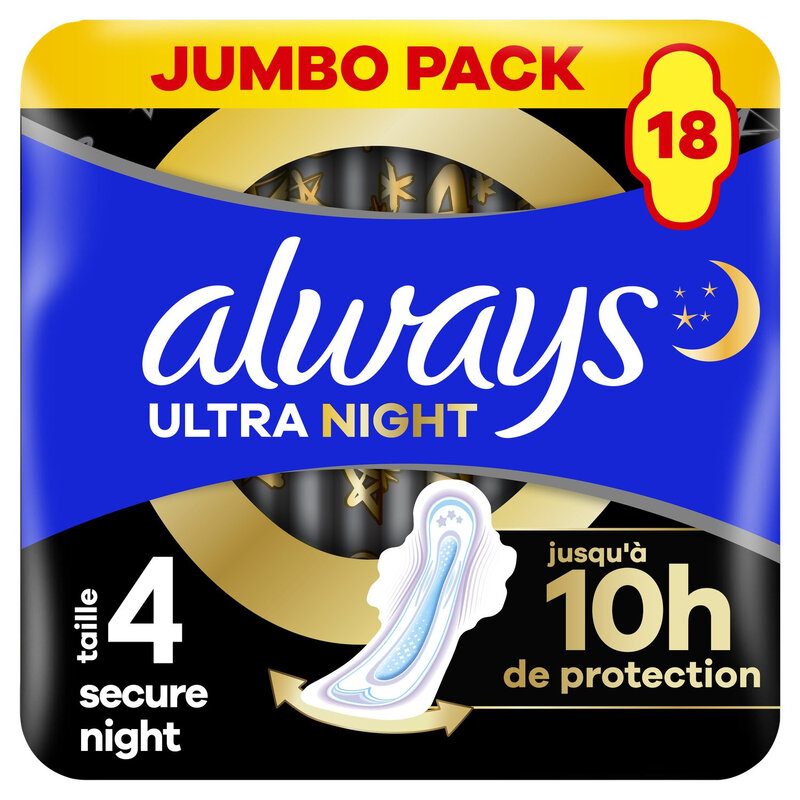 ALWAYS Ultra Bigpack Secure Night - Serviettes Hygiéniques Taille 4 - 18 Unités