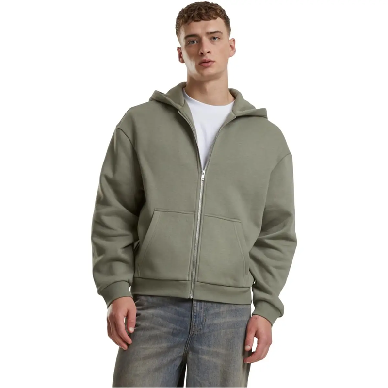 Urban Classics Kruimelig zipdoor sweatshirt met kap - sweat- en fleecestof - paleolijn - maat L