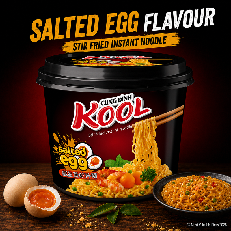 Kool Salted Egg Flavour Stir Fried Instant Noodle Bowl – Dry-Style Instant Noodles, Rich Salted Egg Taste, Ready in 3–5 Minutes