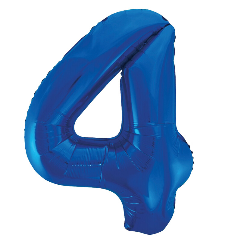 Unique Giant Number 4 Balloon, Blue, 86cm