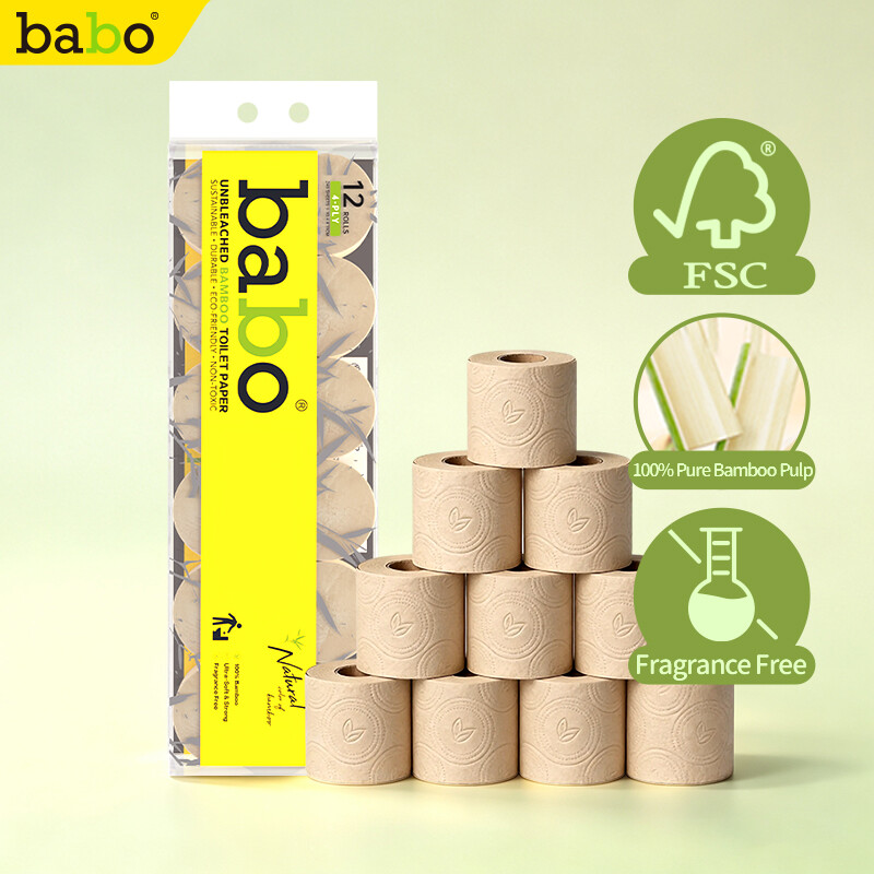 BABO EU-norm 6D-reliëf toiletrollen van bamboepulp, 4-laags, 104×110 mm, 240 vellen per rol, 12 rollen per bundel, vrij van fluorescerende stoffen, 6D dubbelzijdig zacht reliëf, ISEGA- en HALAL-milieucertificeringen, toiletpapier voor huishoudelijke badka