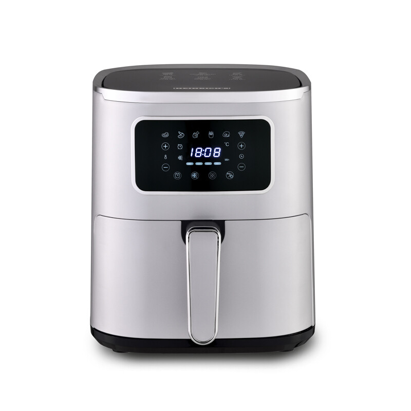 Heinrich's Heißluftfritteuse HFR 8216 Silber 5 L 1450 W Leistung Touch-Steuerung 6 Automatikprogramme