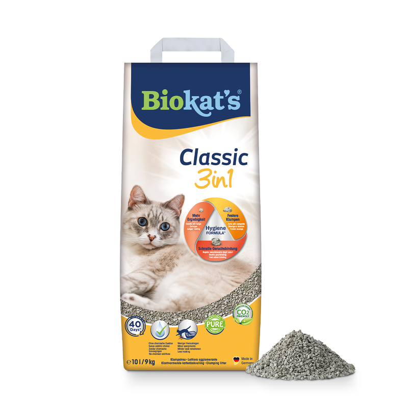 Biokat's Classic 3-in-1 ohne Duft, Klumpende Katzenstreu mit 3 unterschiedlichen Korngrößen 1 x 10 L