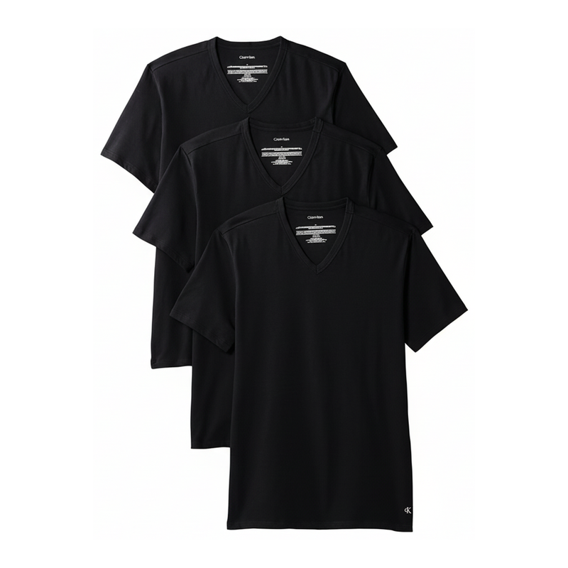 Calvin Klein V-Neck-Kurzarm 3er-Pack - Stretch-Baumwoll-Mischung - Herren-T-Shirt, schwarz, XL