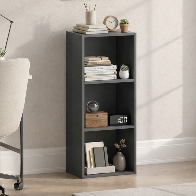 Vida Designs 3 Tier Cube Bookcase in Grey - Modern Storage Shelf for Your Living Room, Home Office, or Study Space