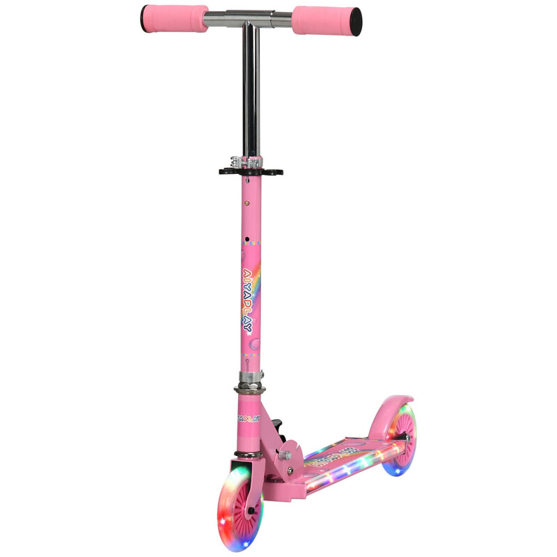 371-047V00PK HOMCOM Kids Scooter with Lights, Music, Adjustable Height, Foldable Fram
