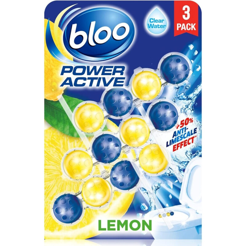 Bloo Power Active Lemon Toilet Rim Blocks 3 x 50g