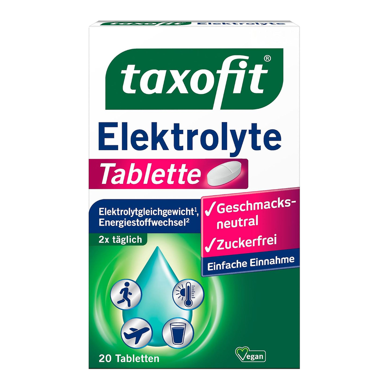 taxofit Elektrolyttabletten | Für Elektrolytgleichgewicht & Energiestoffwechsel | Ungeschmackt, zuckerfrei & vegan | 20 Tabletten