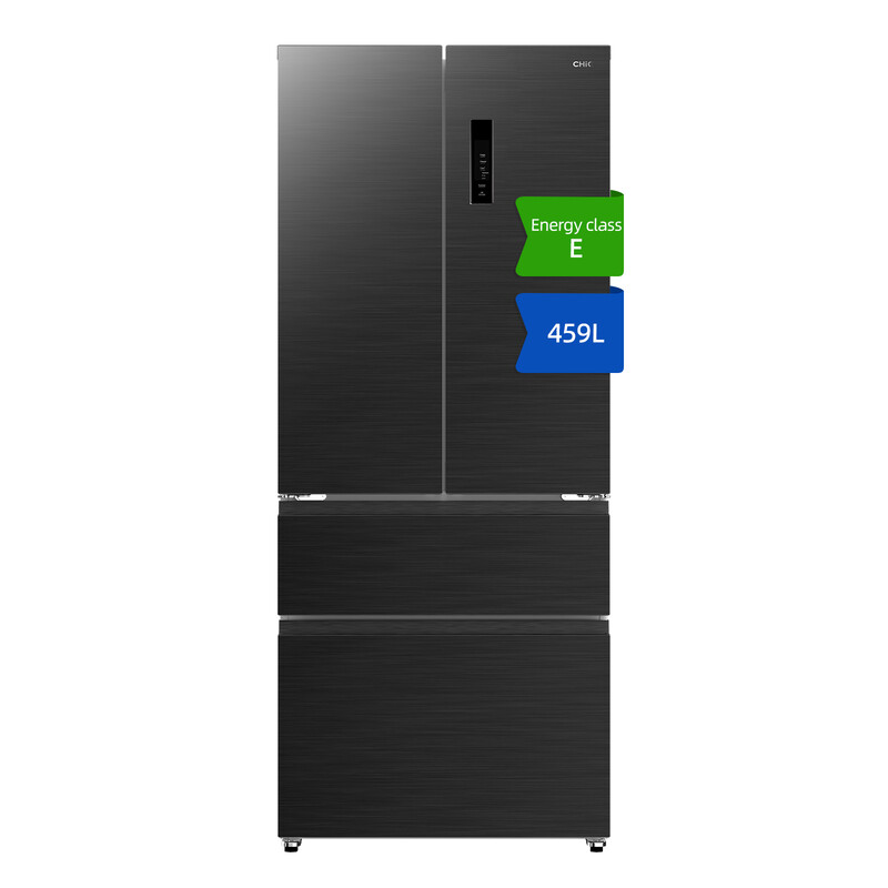 CHiQ JKR461WGE 459L KITFit Pro 4-Door French Door Fridge Freezer - Black Steel - E Rated