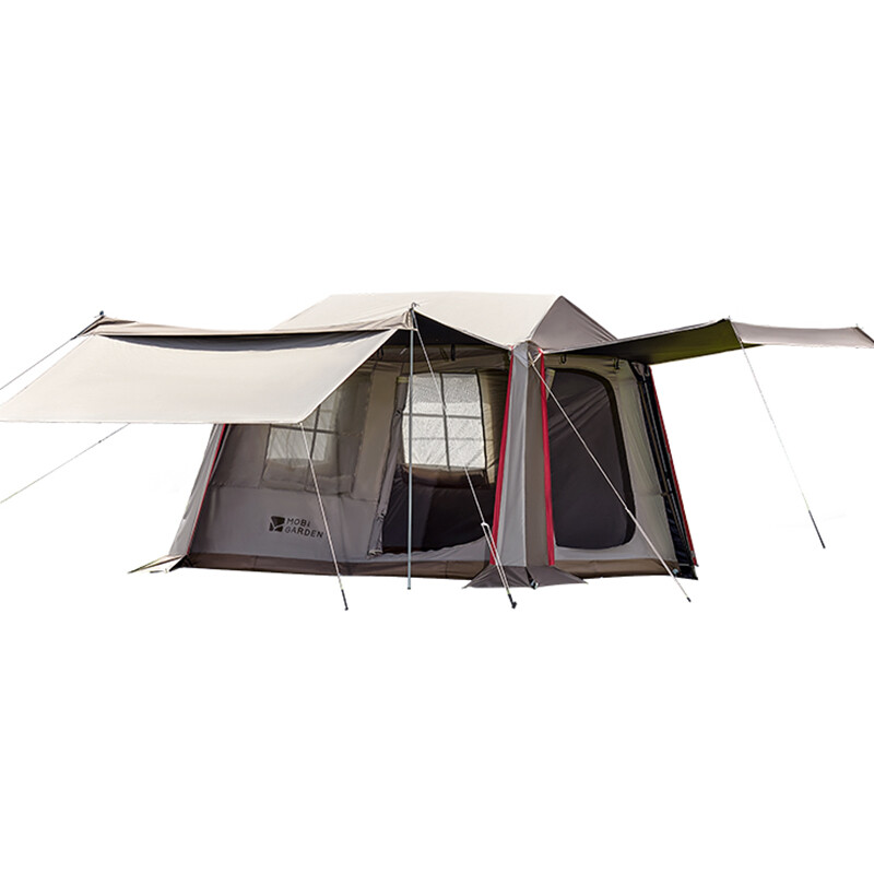 Mobi Garden, Holiday Mountain Lodge 5.9 All-in-One Tent & Tarp Shelter, Automatic Quick Setup Camping Tent, Brown, Family Camping, Park Camping, Auto-Opening aluminum alloy support frame, Panoramicside windows for wider views and better ventilation