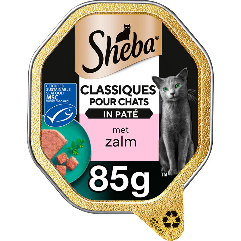Sheba classics paté zalm aluminium bakjes kattenvoer 85 g
