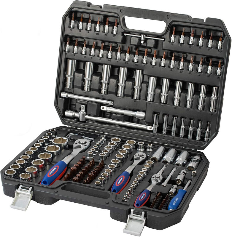 WORKPRO 172-teiliges Bit- und Ratschen-Set mit Steckschlüsseln (metrisch) aus Cr-V, 1/4" 3/8" 1/2" Ratsche Professionelles Handwerkzeug mit Koffer