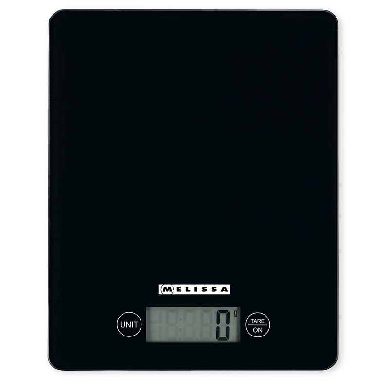 MELISSA Digitale keukenweegschaal | Gehard glas | LCD-scherm | Max. 5 kg | Tare-functie | 1 g-stappen | Grammen / Ounces / Ponden / Milliliters | Zwart