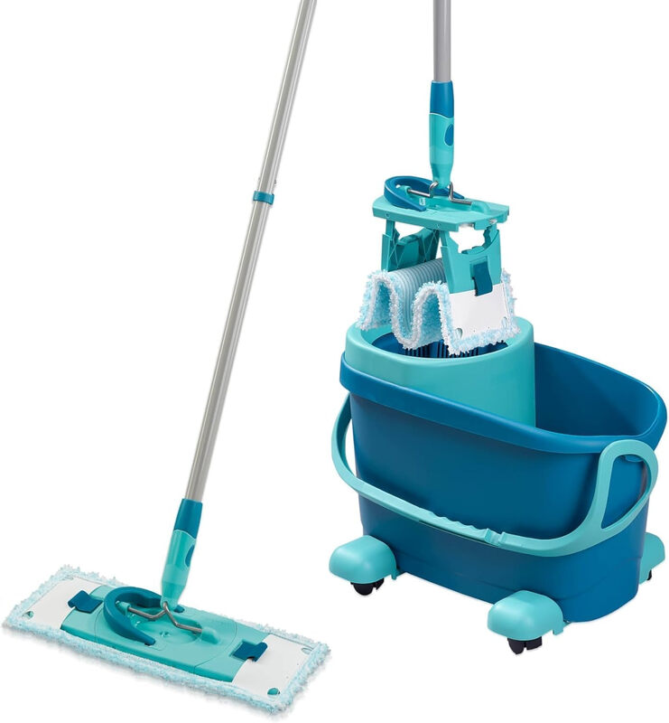 LEIFHEIT CLEAN Twist M Flachmopp-Set Ergo 2.0, Bodenwischer mit superweichem Mikrofaserbezug für die Nassreinigung von Parkett, Laminat und Hartholz, mit Auswringer-Technologie