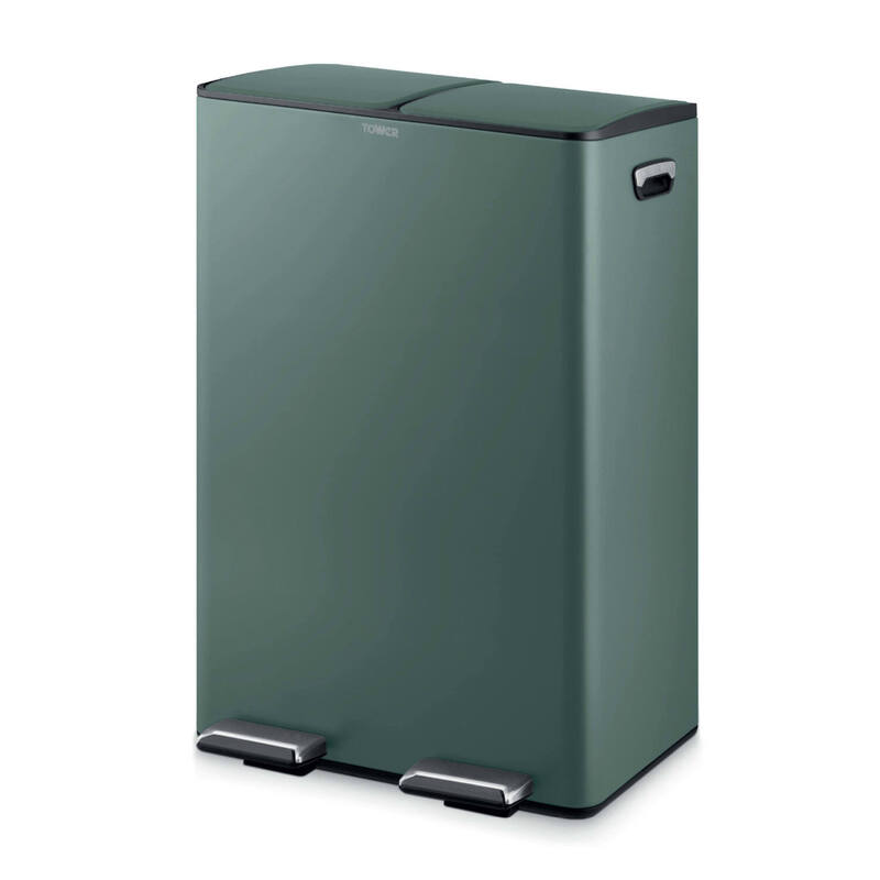 Tower Green Recycling Pedal Bin With Two Compartments, 60 L, Forest