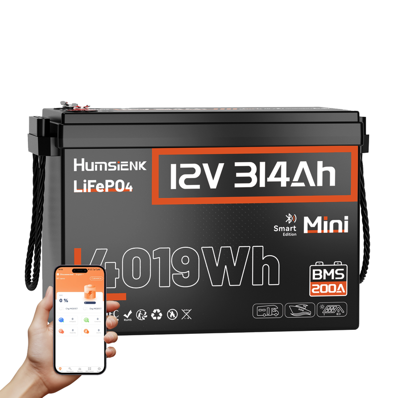12V 314Ah LiFePO4 Battery 4019Wh 200A BMS Mini Bluetooth Deep Cycle Solar RV Boat Off