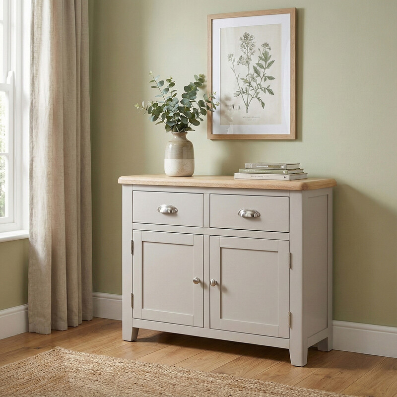 Sideboard Windermere 2 Drawers Oak Top Grey/Natural