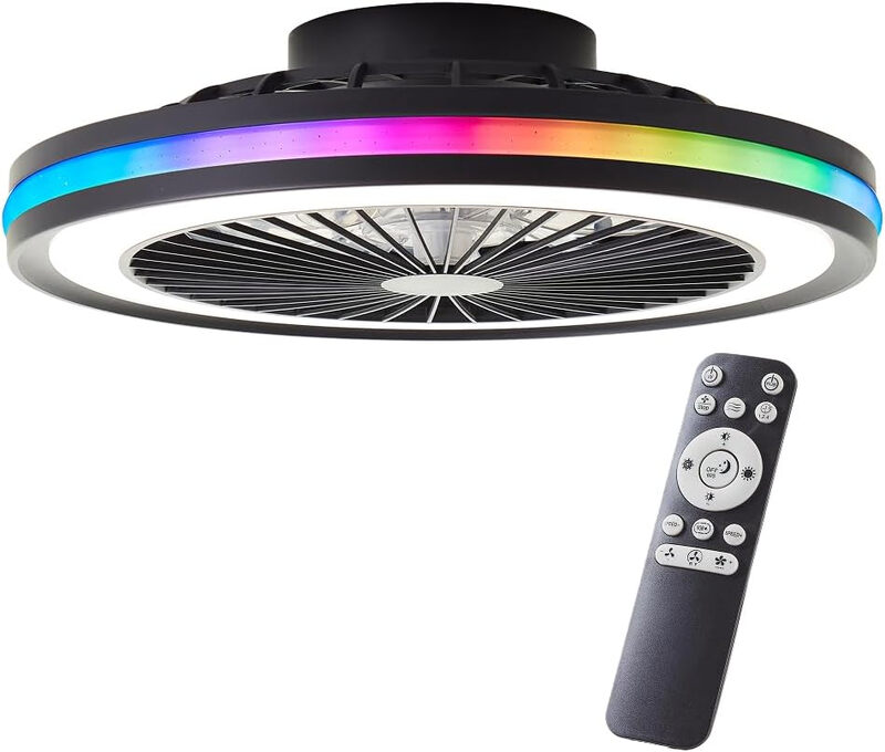 Brillant Kühlende Deckenventilator LED-Leuchte mit integriertem Ventilator, 46,5 cm, Schwarz, Dimmbar, Warmweiß bis kaltweißes Licht, Farbige Lichtstufen wählbar, Inklusive Fernbedienung