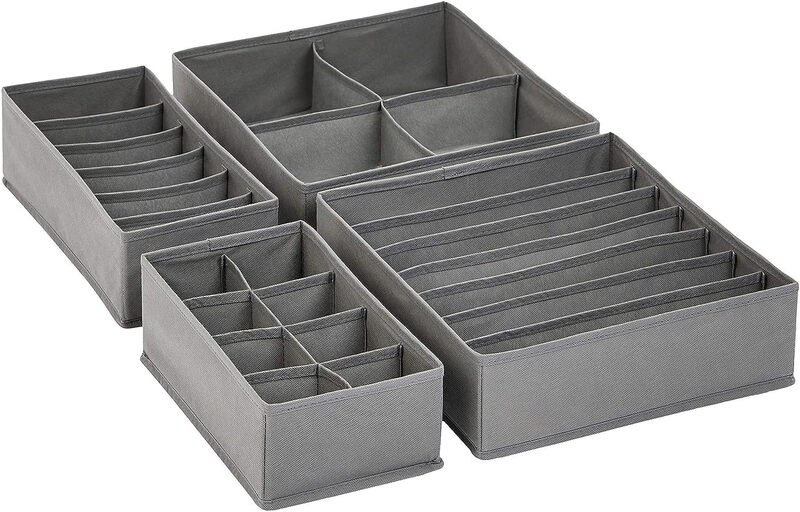 Dresser Drawer Storage Organizer for Undergarments, Set of 4 - Gray
