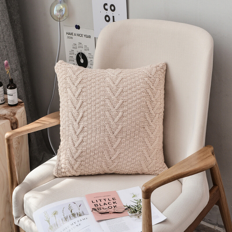 , Acrylic Knit/Herringbone Cushion Cover, 50x50cm, white, 1pack