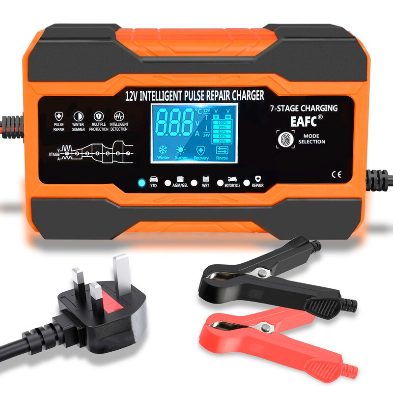 Car Battery Charger 12A 12V 180W Fully Automatic Digital Car Battery Charger Pulse Re