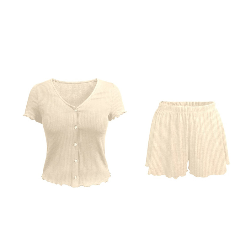 v-neck beige short sleeved top and shorts set XL