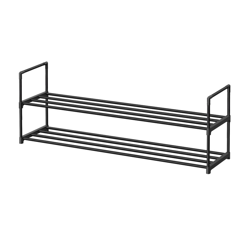 JOYFURNOS 2-Tier Shoe Rack, Shoe Organizer, Metal Storage Shelf, for 15-18 Pairs, Stackable, for Entryway, Black
