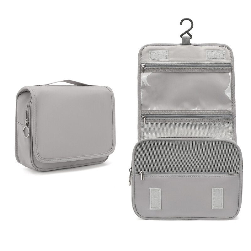 KONO hängende Reise-Kulturbeutel, wasserdichte faltbare Make-up-Waschtasche mit Haken & mehreren Taschen für Herren Damen, Grau