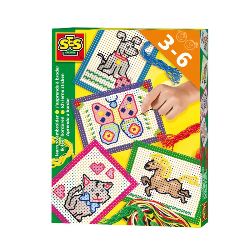 SES Ik Leer Borduren Borduurset - 4 Kaarten, 5 Kleuren Garens