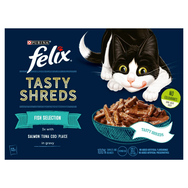 Tasty Shreds Fish Selection in Gravy Wet Cat Food 12 x 80 g
