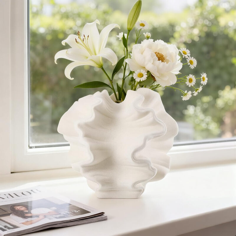 1 stuk 17 cm keramische vaas, beige moderne vazen voor Scandinavisch design, vaasdecoratie, esthetische boho-bloemvaas voor thuis, woonkamer, kantoor, landelijke stijl, decoratie voor salontafel