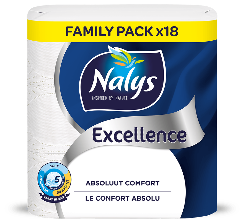 Nalys Excellence 5-laags Maxi-vel 18 rol in papieren verpakking
