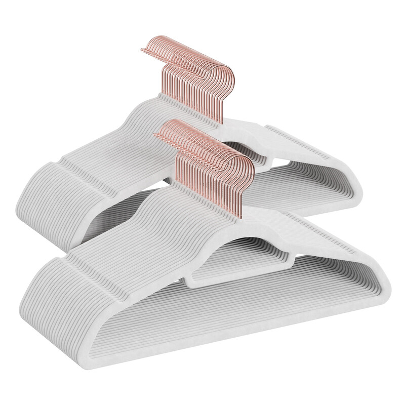 JOYFURNOS Fluwelen hangers, set van 50 kledinghangers met zwarte draaibare haak, antislip en ruimtebesparend, voor jas, overhemd, jurk, broek, stropdas, wit