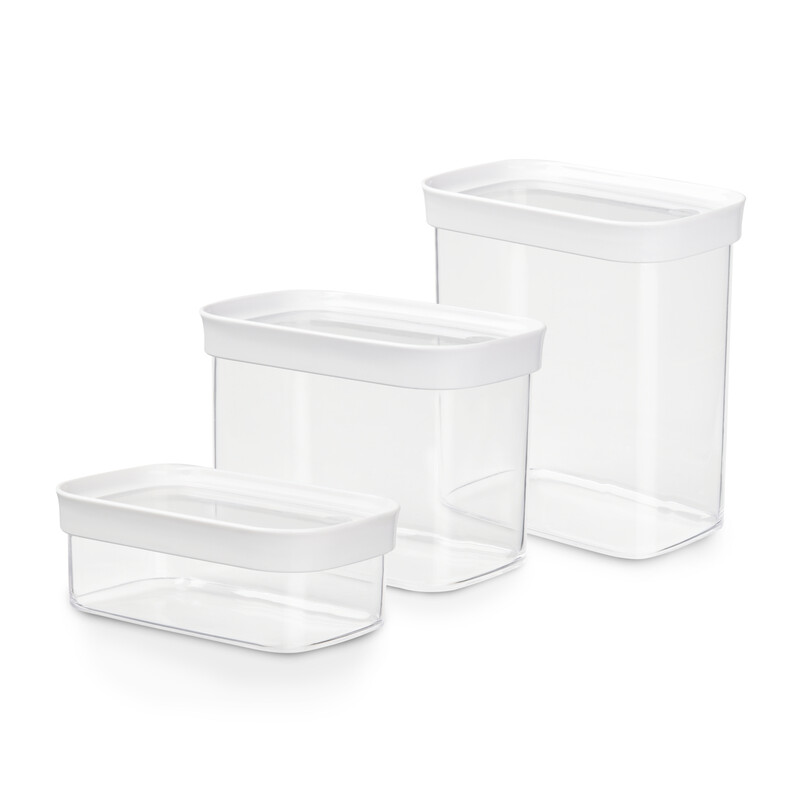 Emsa Optima 3-teiliges Trockenvorratsdosen-Set, 0,45/1/1,6 Liter, rechteckig, 100% sicher/ hygienisch/ platzeffizient, Frischedichtung, transparentes Design, N1142700