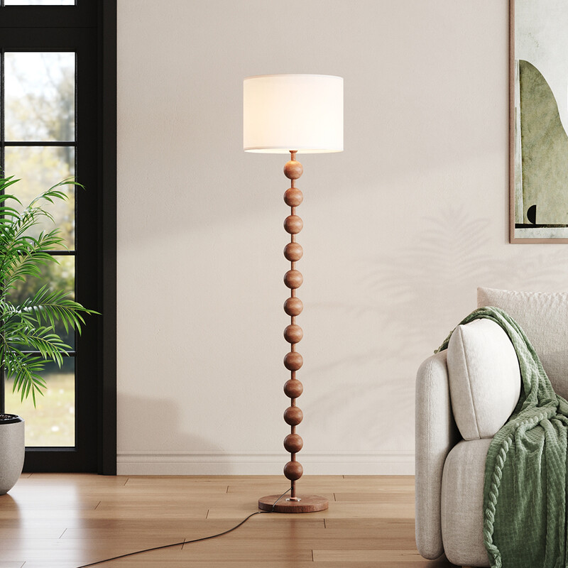 LIVINGANDHOME Floor Lamp: Modern Chinese-Inspired Standing Light with Fabric Shade, 155cm for Home Décor