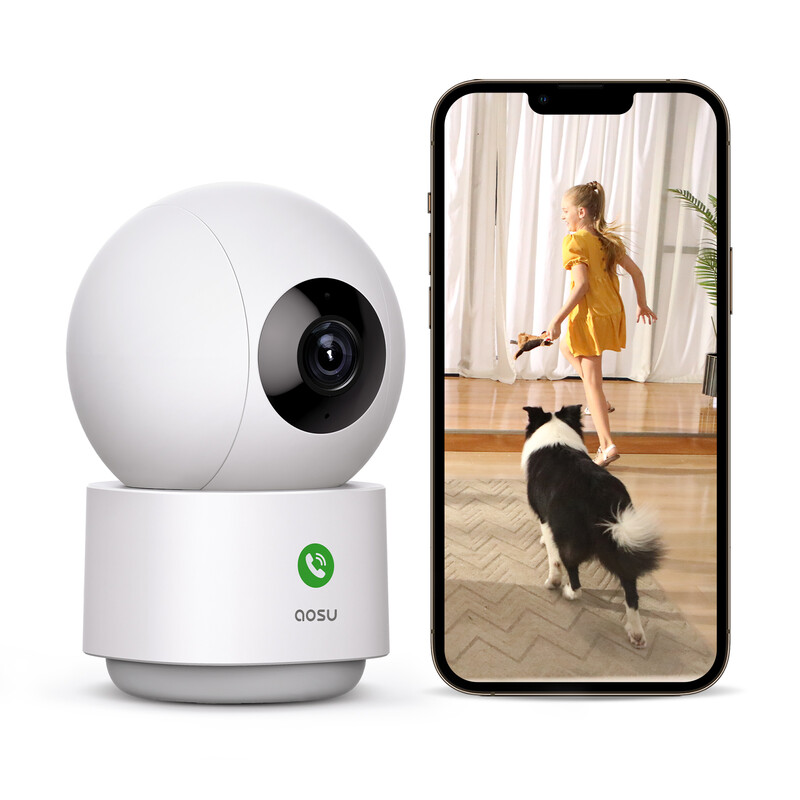 AOSU 2K WLAN-Kamera Innen - Babyphone für Babyzimmer & Zuhause, Plug-in, App-Steuerung, Haustier-Hundemonitoring, Bewegungsverfolgung, 360°-Ansicht, 24/7-Aufzeichnung, One-Touch-Anruf, Zwei-Wege-Audio