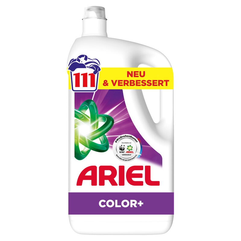 Ariel Flüssigwaschmittel, 111 Wäschen, Color+, Fleck-Weg-Power Beim 1. Waschen, Selbst In Kaltem Wasser