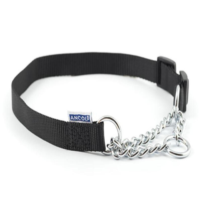 Nylon Check Chain Collar Black 55-75cm Size 7-10