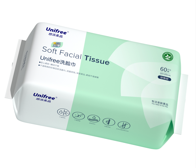 Unifree Soft Facial Tissue with Pearl Texture, Extra Thick & Large, 20 x 20 cm, 60 Sh