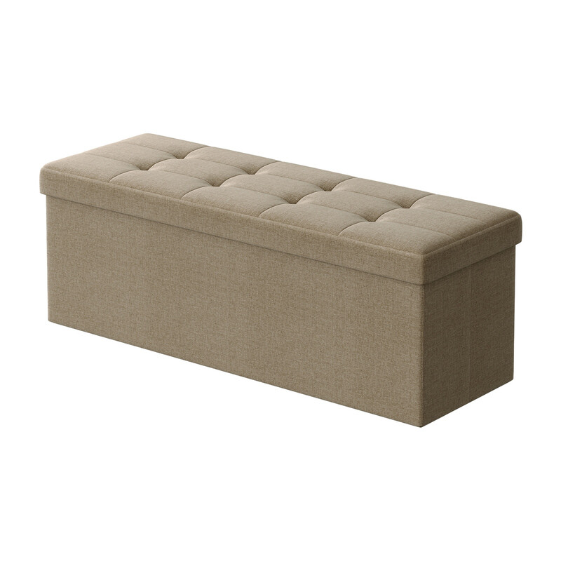 JOYFURNOS Opklapbare opbergkruk – Kameelbruin, 38 x 110 x 38 cm, voetenbankje met opbergbox, max. belasting 300 kg – ideaal voor woonkamer, slaapkamer of gang