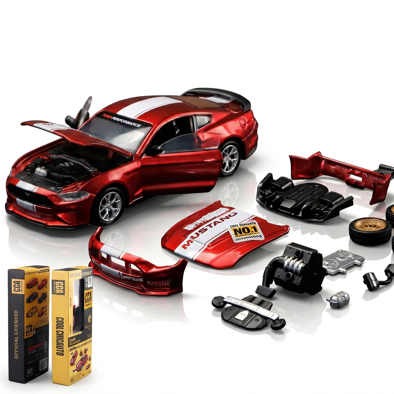 CCA 1:42 2018 Ford Mustang GT Modellauto in Klassisch Rot – DIY-Bausatz mit zu öffnenden Türen und austauschbaren Teilen; ein besonders sammelwürdiges Modellfahrzeug