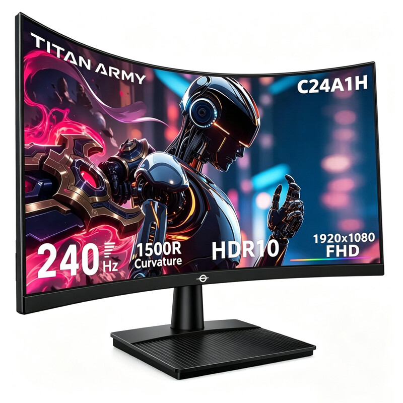TITAN ARMY 24" 240 Hz Curved Gaming Monitor 1 ms, 1500R FHD 1080P Bildschirm für FPS Esports, CS2, Valorant, FreeSync, EU-Version - C24A1H
