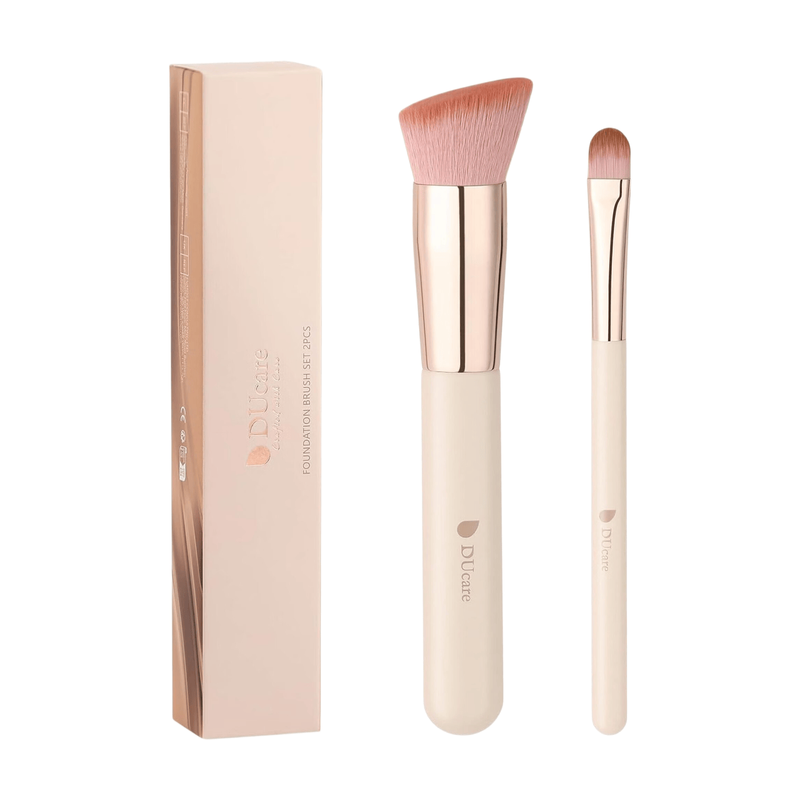 Ducare White Angled Foundation Brush + Concealer Brush 2-Piece Set