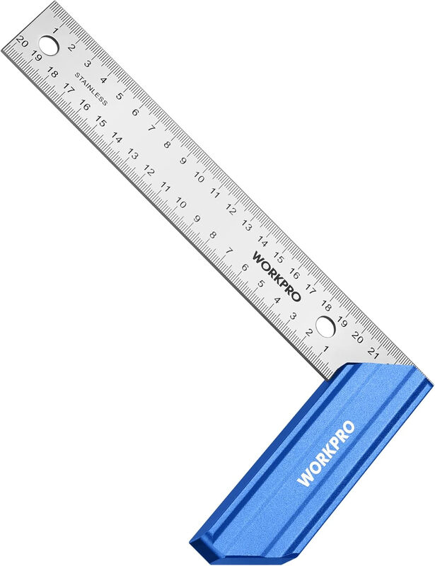 WORKPRO Équerre en acier inoxydable et manche en aluminium 200 mm pour menuiserie et serrurerie