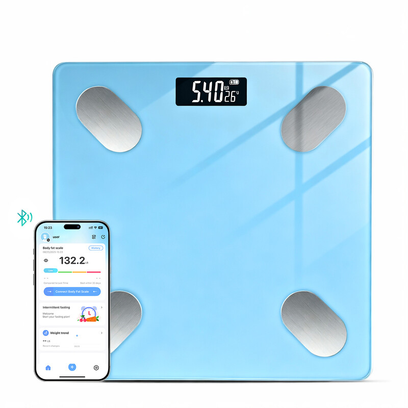 Sparoma ADL-26Blue Digitale Lichaamsvetweegschaal – Bluetooth Smart Weegschaal met APP-Monitoring, Multi-gebruiker Modus, 2×AAA Batterijen (Niet Inbegrepen), 180 kg Capaciteit