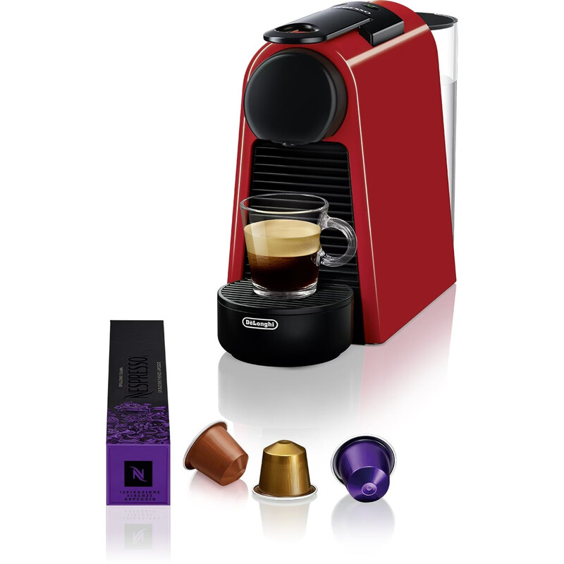 Nespresso De'Longhi Essenza Mini Kapselmaschine, 19 bar, 2 Tassengrößen, 0,6 l Tank, schnell und kompakt in Rot für aromatischen Kaffee